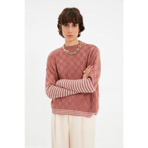 Trendyol Dried Rose Knitted Detailed Striped Knitwear
