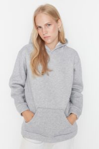 Trendyol Gray Printed Raised Boyfriend Knitted