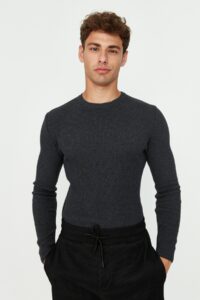 Trendyol Anthracite Men's Fitted Slim Fit Crew Neck