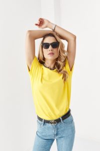 Yellow loose women's blouse with