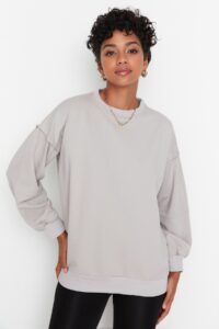 Trendyol Gray Raglan Sleeve Rib Detailed Oversize Knitted Slim