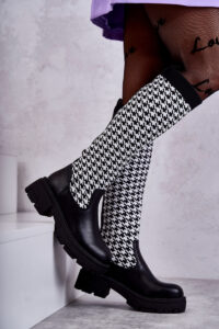 Women's Sock Boots Black-White
