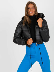 Black quilted winter jacket with