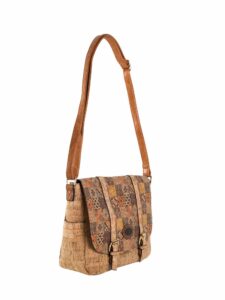 Light brown patterned shoulder bag with a long