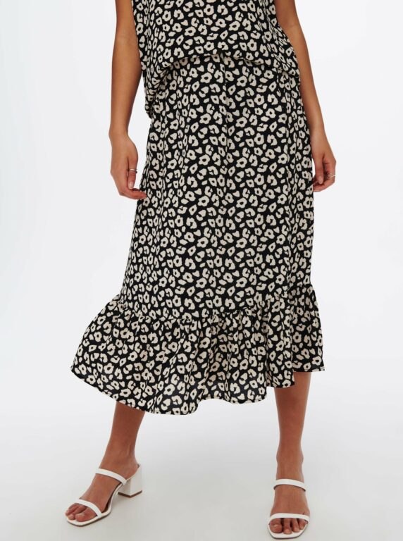 Černo-krémová vzorovaná midi sukně JDY