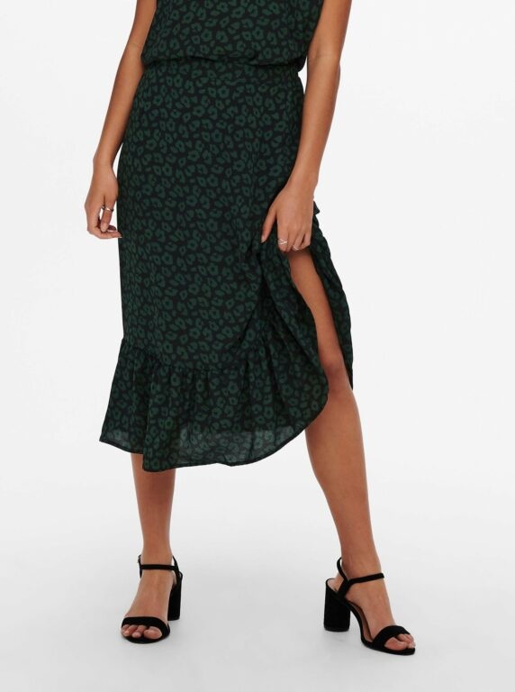 Černo-zelená vzorovaná midi sukně JDY