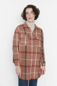 Trendyol Camel Checked Woven