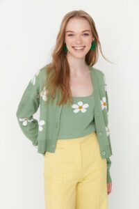 Trendyol Mint Blouse-Cardigan Jacquard Knitwear