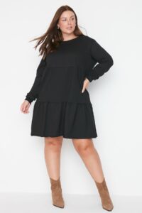 Trendyol Curve Black Crew Neck Ruffle Knitted