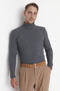 Trendyol Gray Men's Slim Fit Turtleneck Basic Knitwear