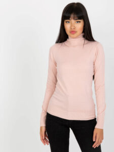 Light pink plain turtleneck sweater with