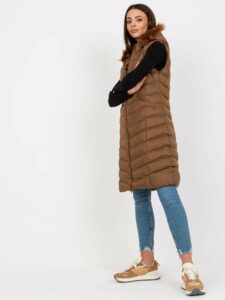 Brown long down vest with