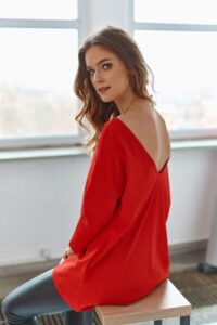 Red blouse with a neckline