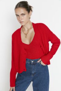 Trendyol Red Knitwear Cardigan