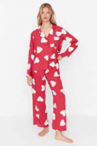 Trendyol Cherry Heart Viscose Woven Pajamas