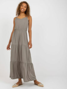 Khaki maxi dress with a frill made of