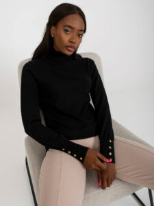 Black women's turtleneck sweater with appliqués on