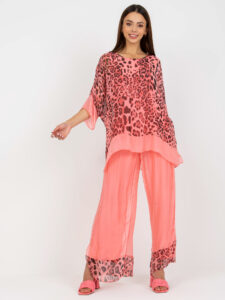 Coral silk blouse with a print