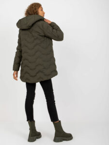 Khaki long winter jacket with a detachable