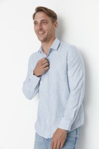 Trendyol Blue Men's Slim Fit Shirt Collar