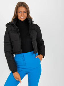 Black short winter jacket with a