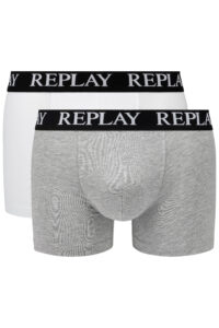 Replay Boxerky Boxer Style 01/C Basic Cuff Logo 2Pcs Box - Whitee/Grey