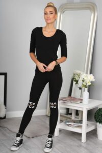 Black leggings with slits at the