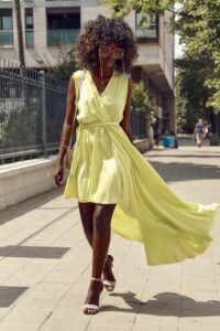 Elegant asymmetrical dress with a lime