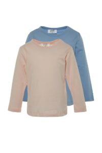 Trendyol Light Blue-Powder 2-Pack Basic Girls' Knitted
