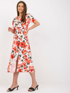 White floral midi dress with a