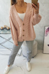 Buttoned sweater with puff sleeves powdered