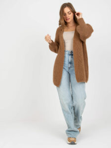 Brown fluffy cardigan without fastening