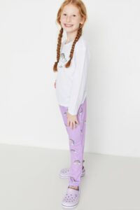 Trendyol Lilac Printed Girl Knitted Pajamas