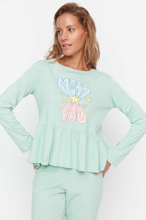 Trendyol Mint Ruffle Detailed Knitted