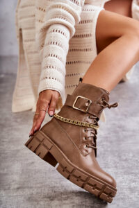 Fashionable Workers Boots With Chain Brown