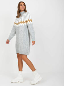 Gray melange knitted dress above the knee