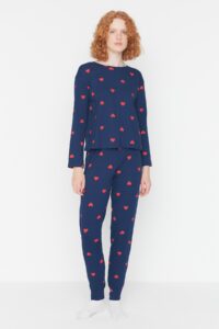 Trendyol Indigo Heart Knitted Pajamas