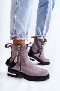 Women's warm boots with a zipper Grey