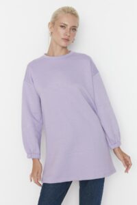 Trendyol Lilac Crew Neck Quilted Knitted