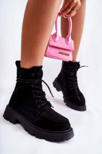 Women's Suede Boots Tied Black