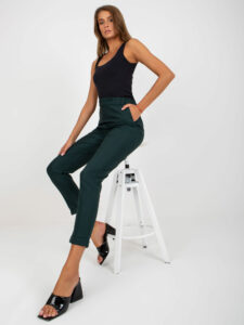 Dark green fabric trousers with a straight