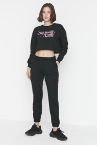 Trendyol Black Crop and Basic Jogger Raised Knitted