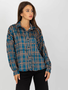 Dark blue checked shirt with long