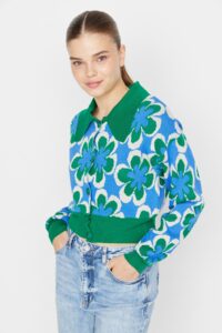 Trendyol Green Crop Patterned Knitwear