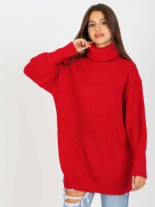 Red knitted turtleneck sweater