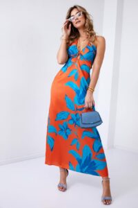 Orange maxi dress with cutouts and
