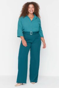 Trendyol Curve Emerald Green Slit Belted Woven Fabric