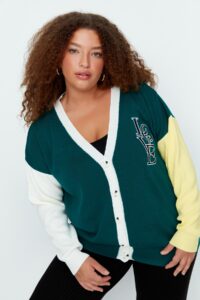 Trendyol Curve Green Color Block Embroidery Detailed Knitwear