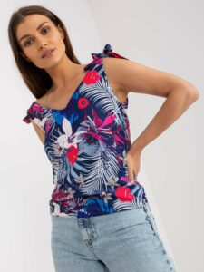 Ladies' navy blue top with summer prints
