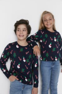 Trendyol Navy Blue Jacquard Unisex Kids Knitwear
